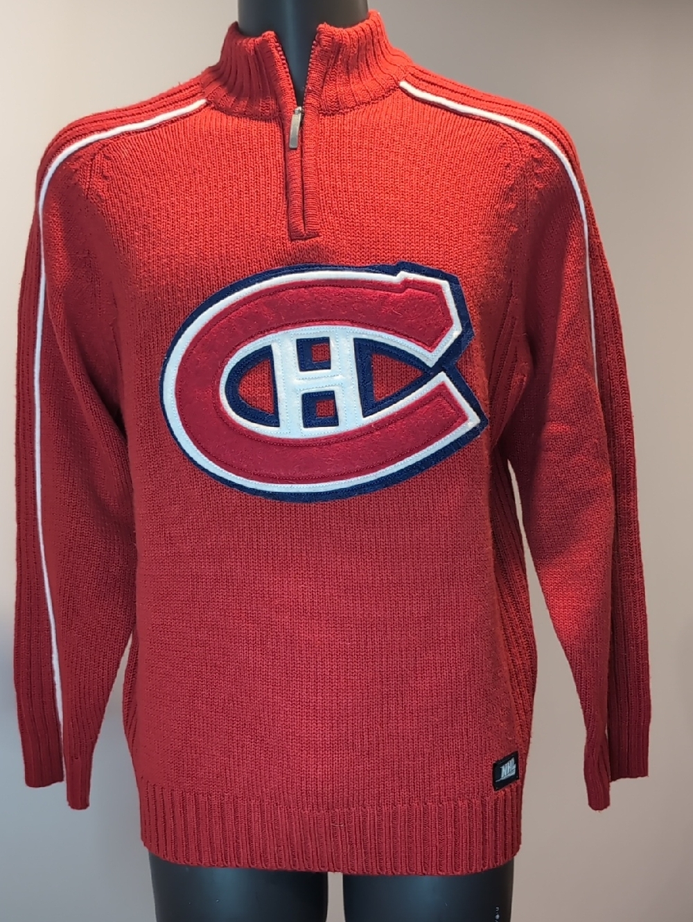 Montreal Canadiens Red Half-Zip Hockey Pullover Sweater Medium Knit Off